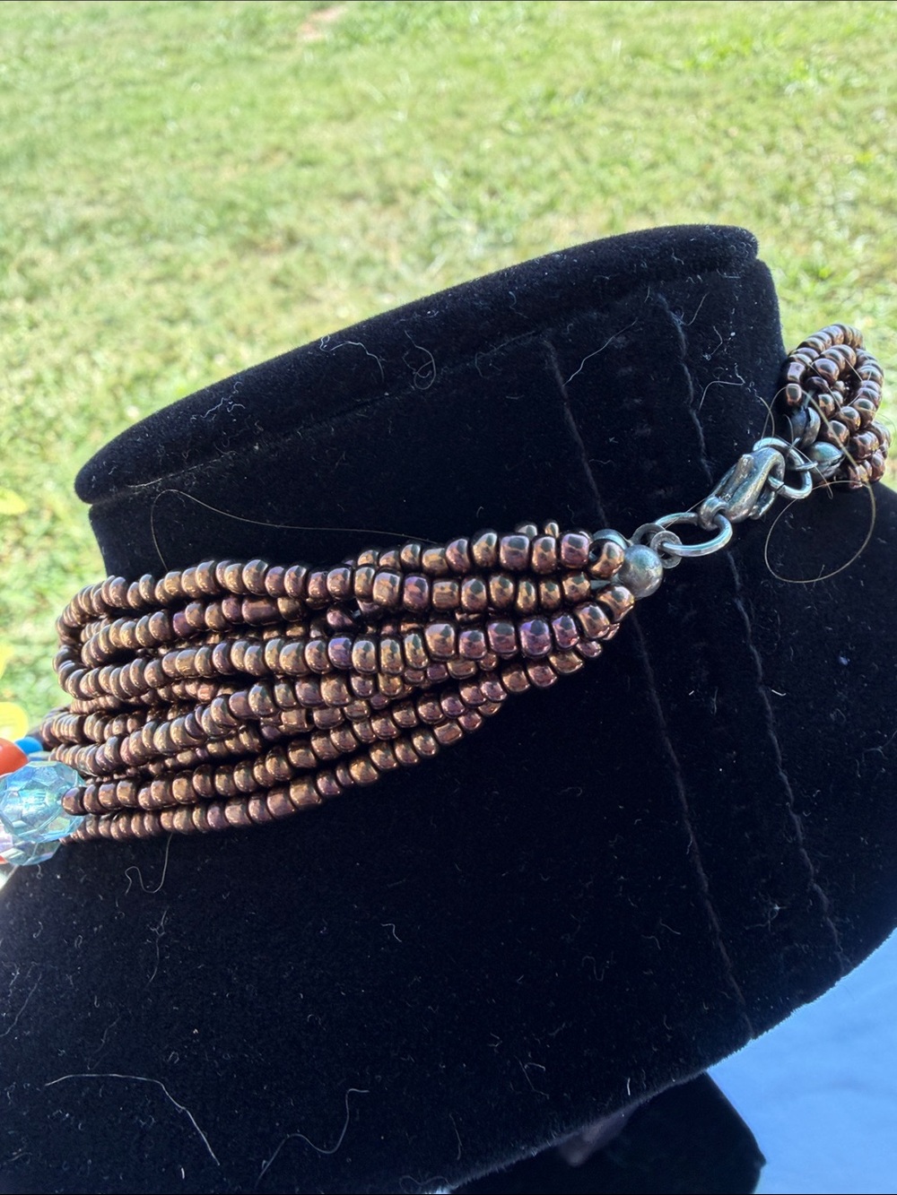 Layered Beaded Necklace - Blue & Brown - Picture 5 of 8